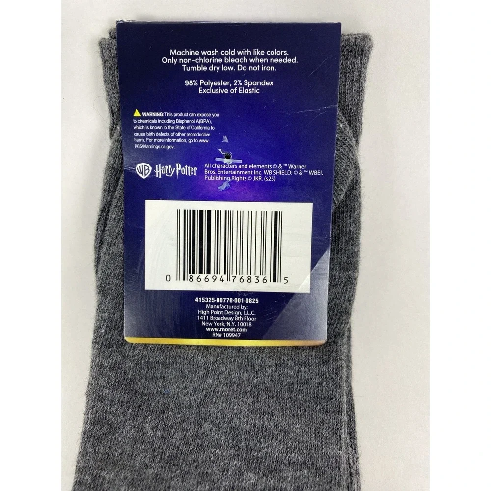 Harry Potter Adult Crew Socks Sz 6.5-12 Hogwarts Novelty Graphic Wizarding World